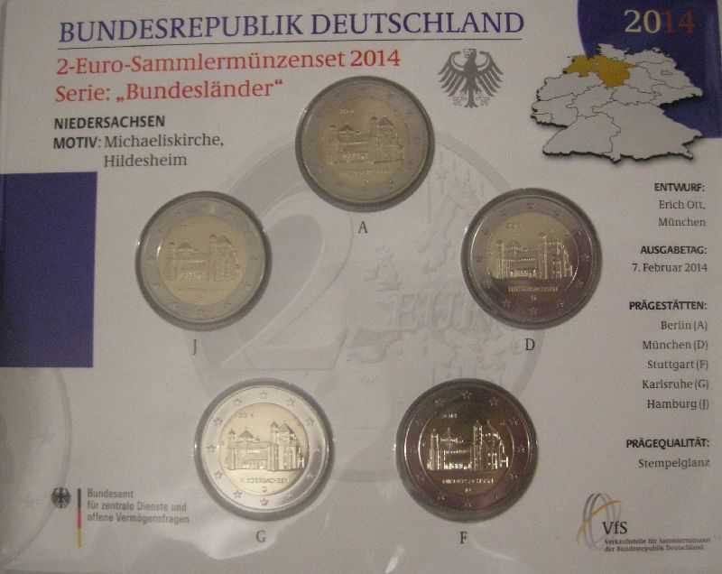 (Bild für) 2 Euromunt Duitsland 5x 2014 BU SET Niedersachsen